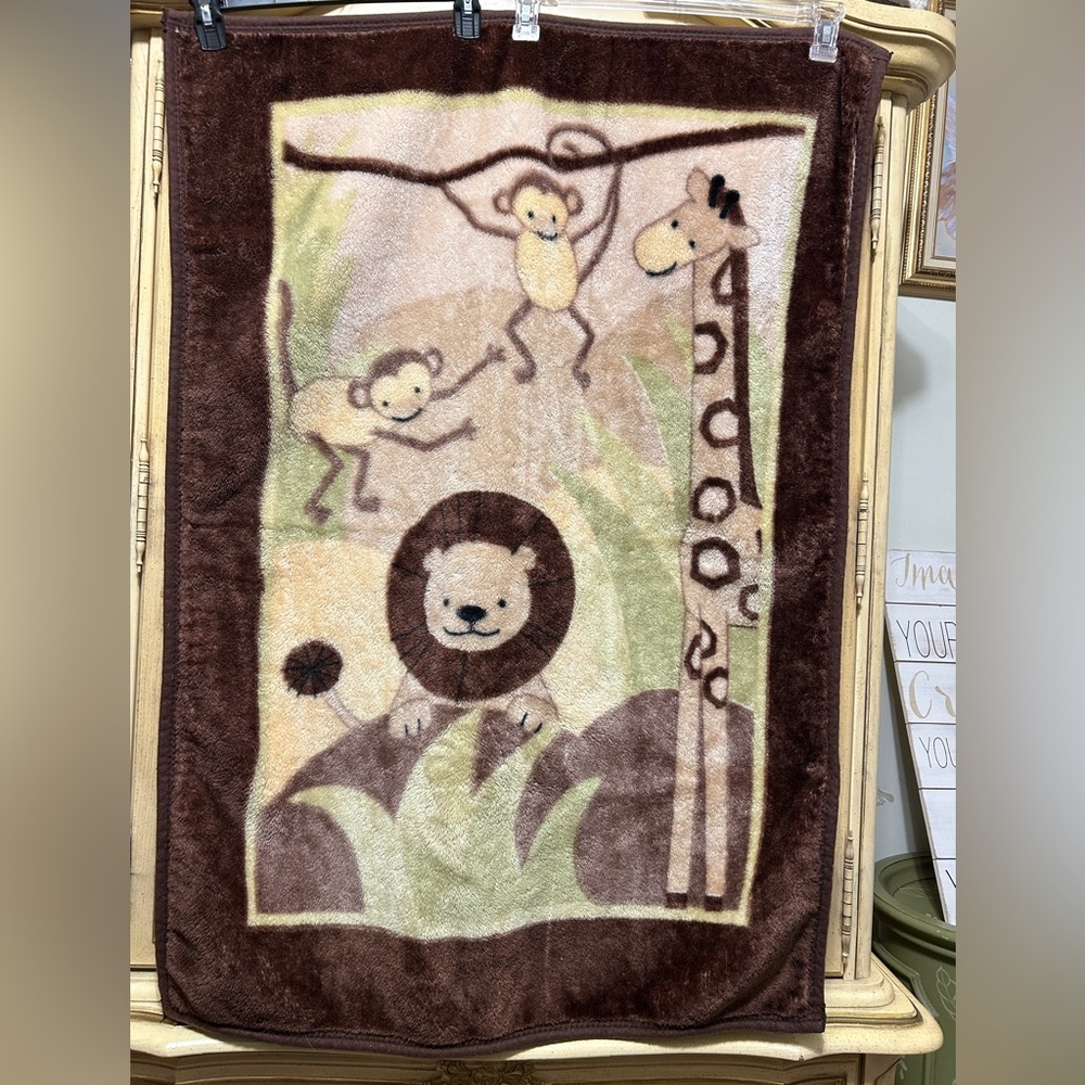 Lambs & Ivy Jungle Safari Zoo Animals Baby Nursery Fleece Blanket 31” x 44”